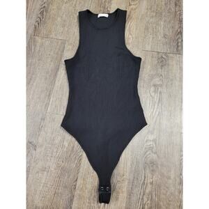 Good American Womens Size Large Black Ribbed Tank Bodysuit Sleeveless